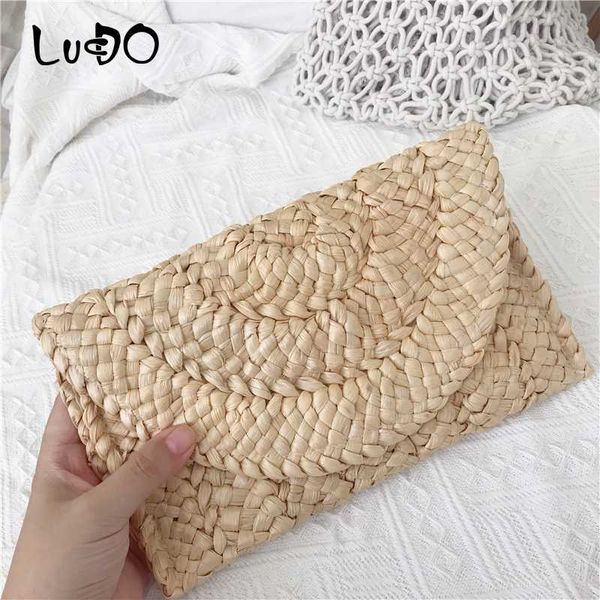 lucdo 2020 summer new fashion vintage straw knitted envelope bags handbag ladies beach shoulder crossbody clutch bags sac